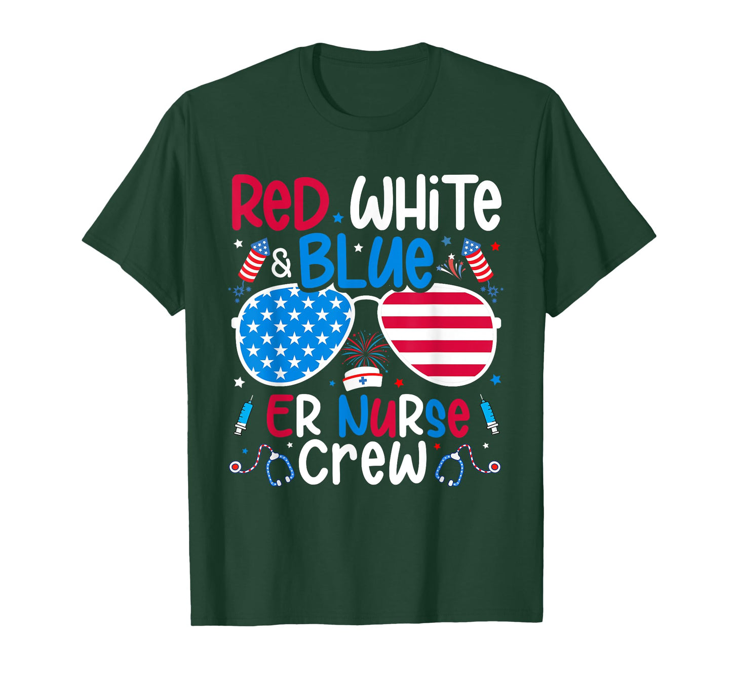 4th of July Red White Blue ER Nurse Crew Patriotic Nurse T-Shirt