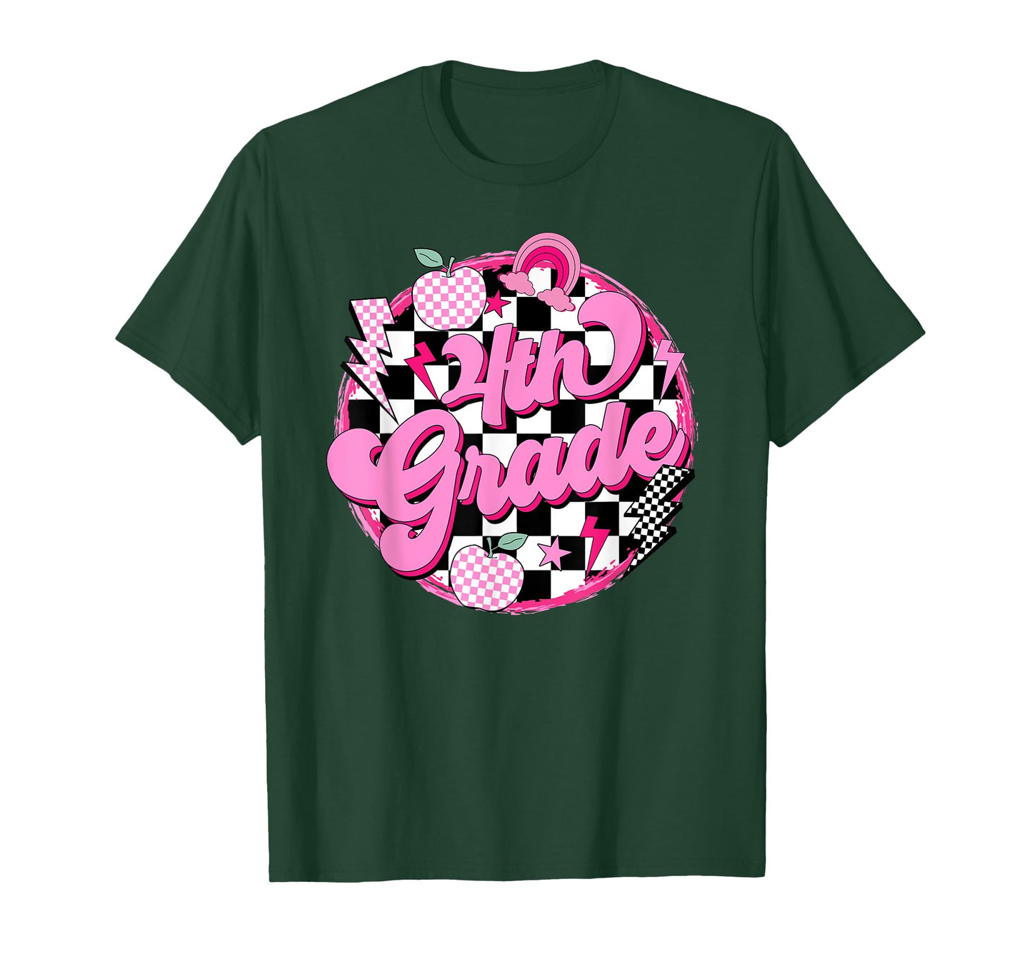 4th Grade Teacher Women Retro Checkered First Day of School T-Shirt