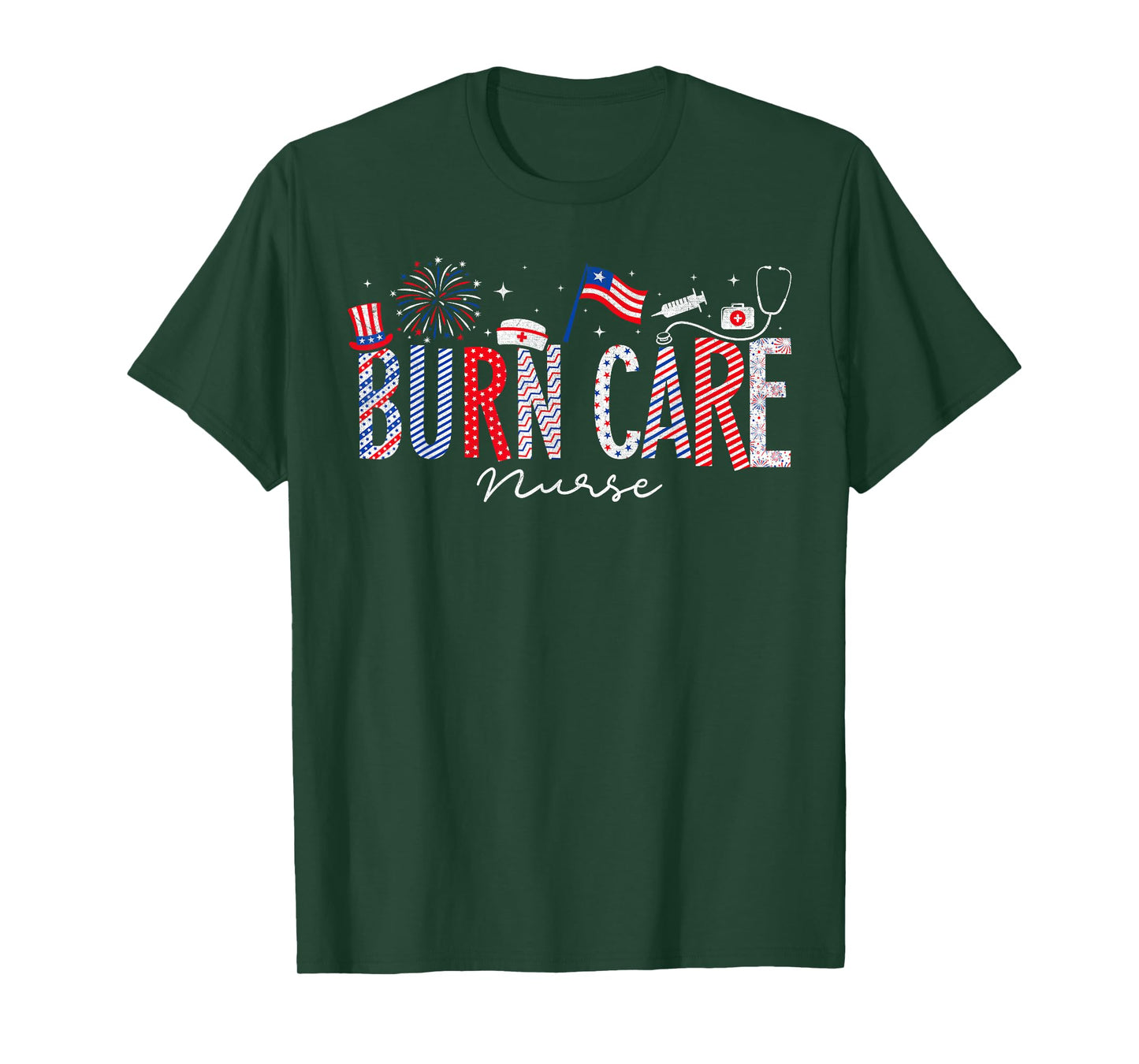 4th Of July Burn Care Nurse Scrub Tops Patriotic Nurses T-Shirt for Women Men