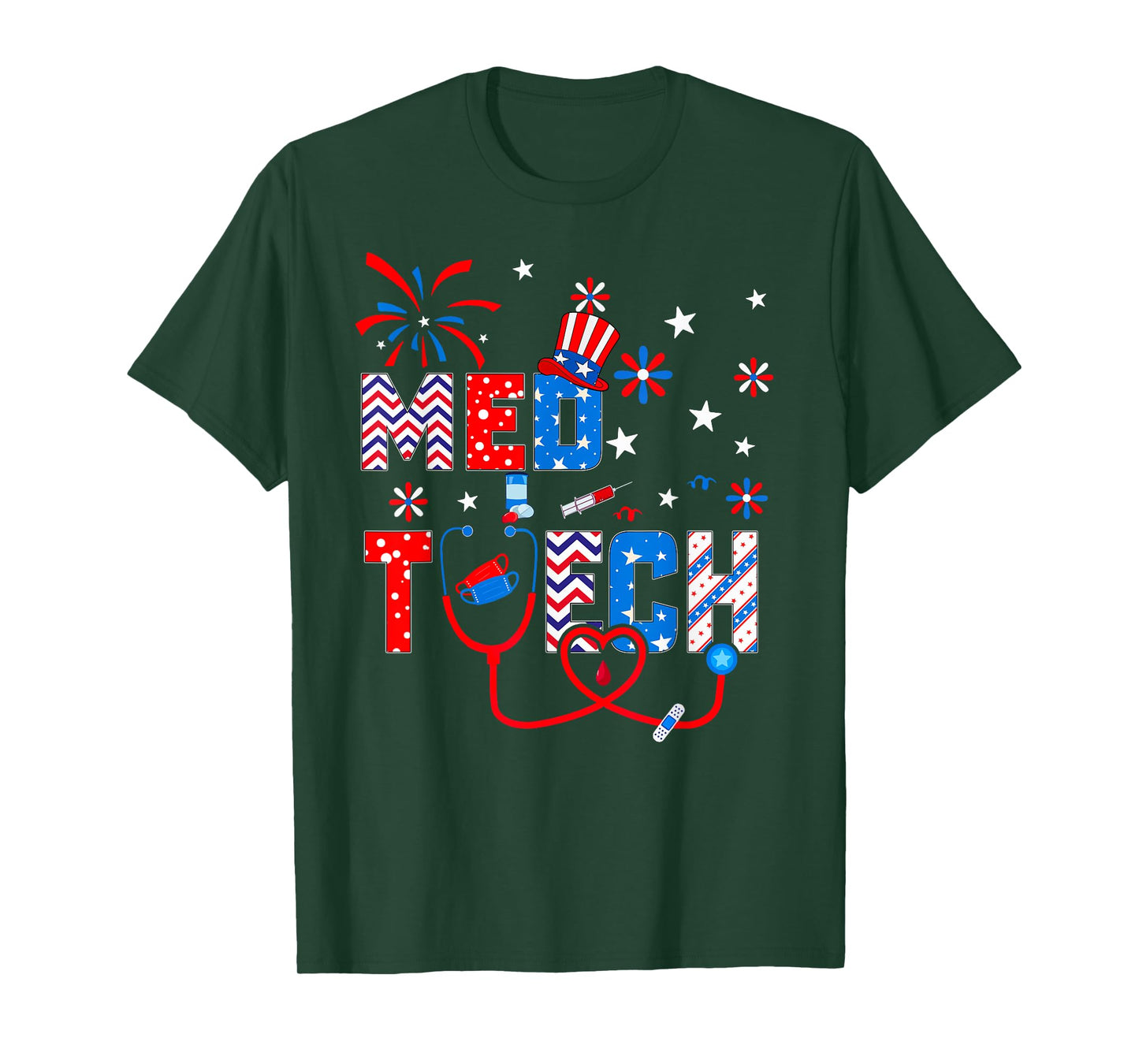 4th Of July Shirt For Women Stethoscope Patriotic Med Tech T-Shirt