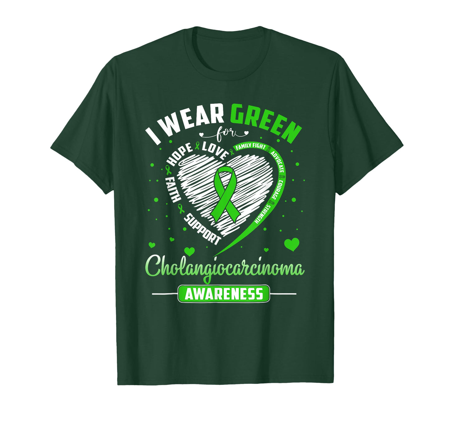 Heart I Wear Green For Cholangiocarcinoma Awareness Month T-Shirt