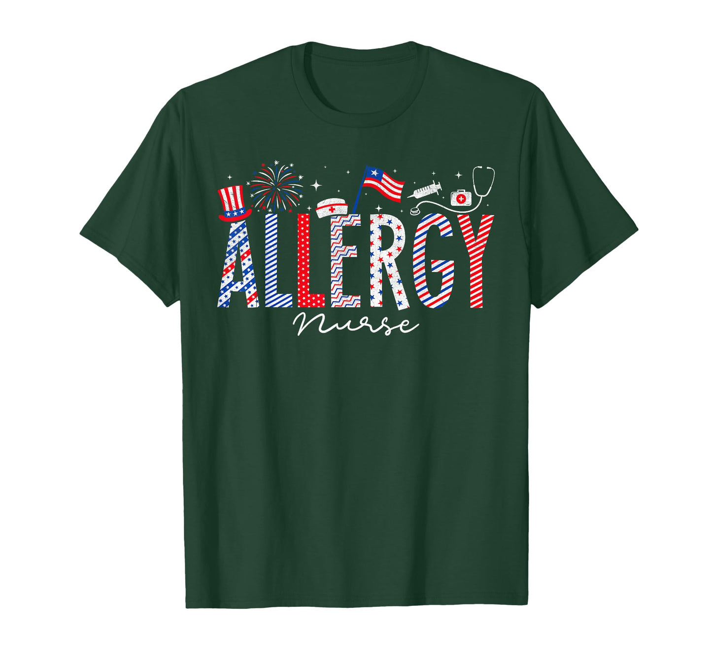 4th Of July Allergy Nurse Scrub Tops Patriotic Nurses T-Shirt for Women Men