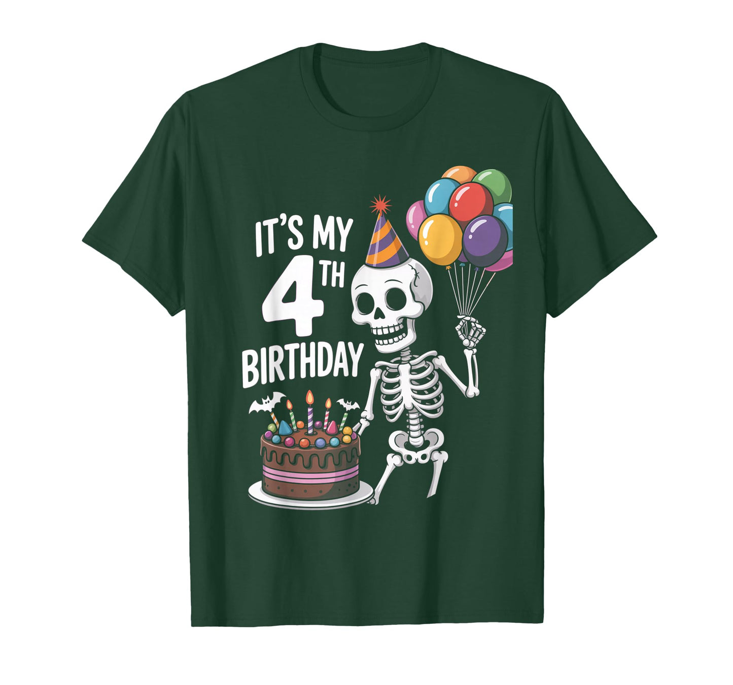 4th Birthday Skeleton Halloween Party Kids Spooky Skeleton T-Shirt