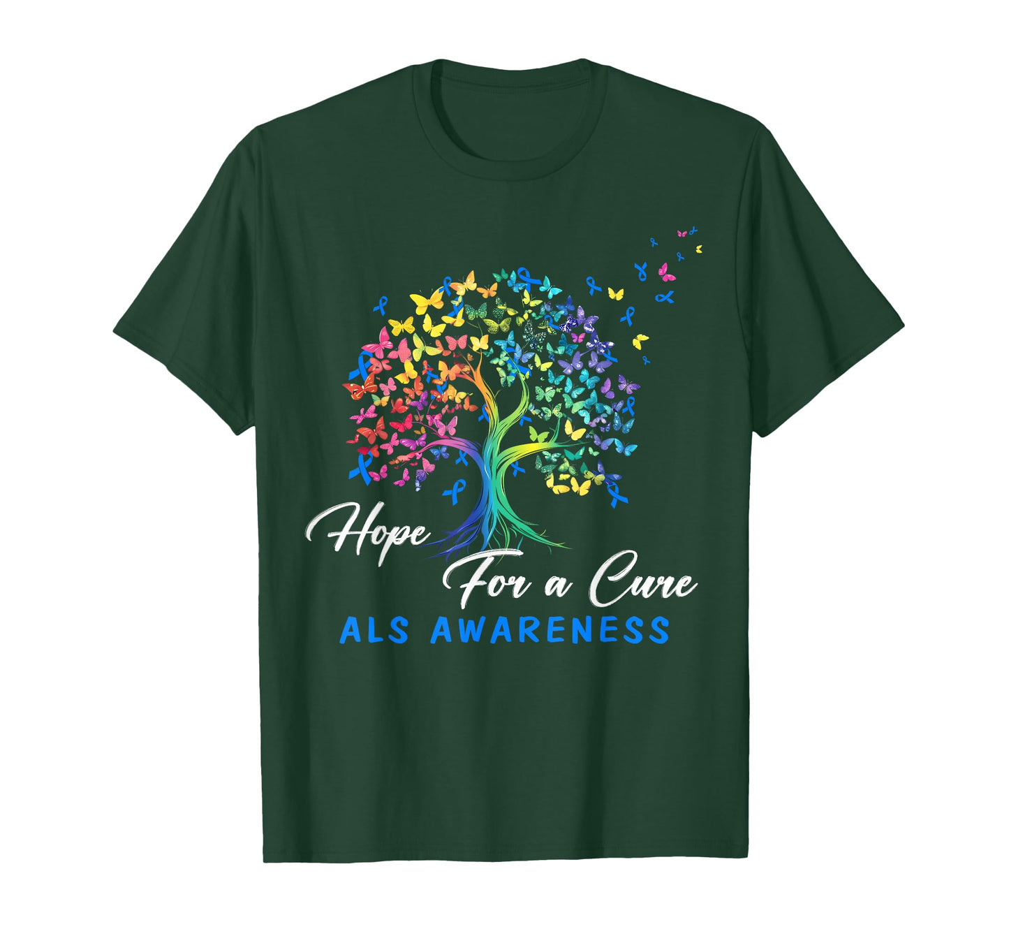 Hope A For Cure ALS Awareness Tree Blue Ribbon Support Team T-Shirt
