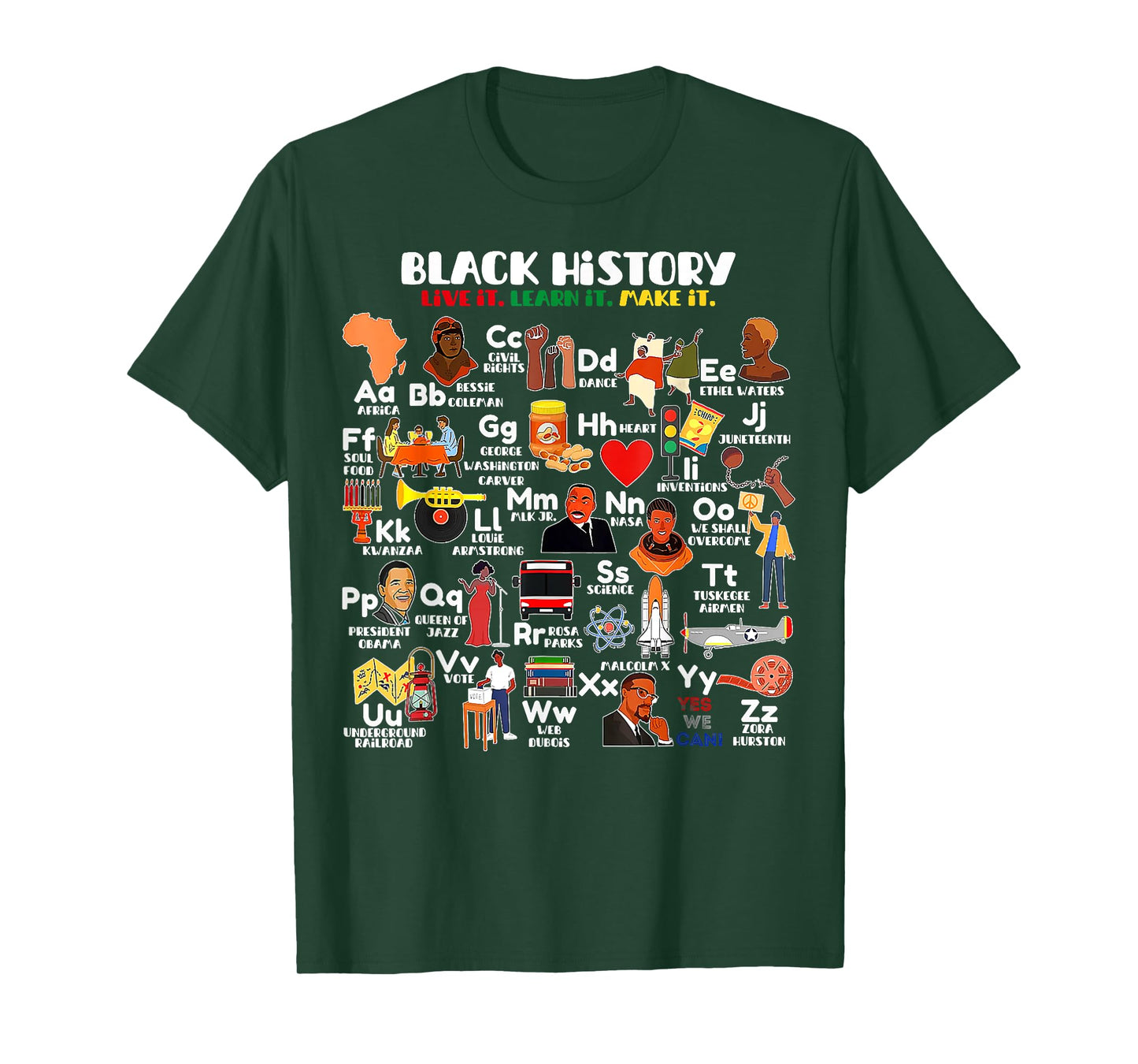 ABCs of Black History Month Pride Live It Learn It Teacher T-Shirt