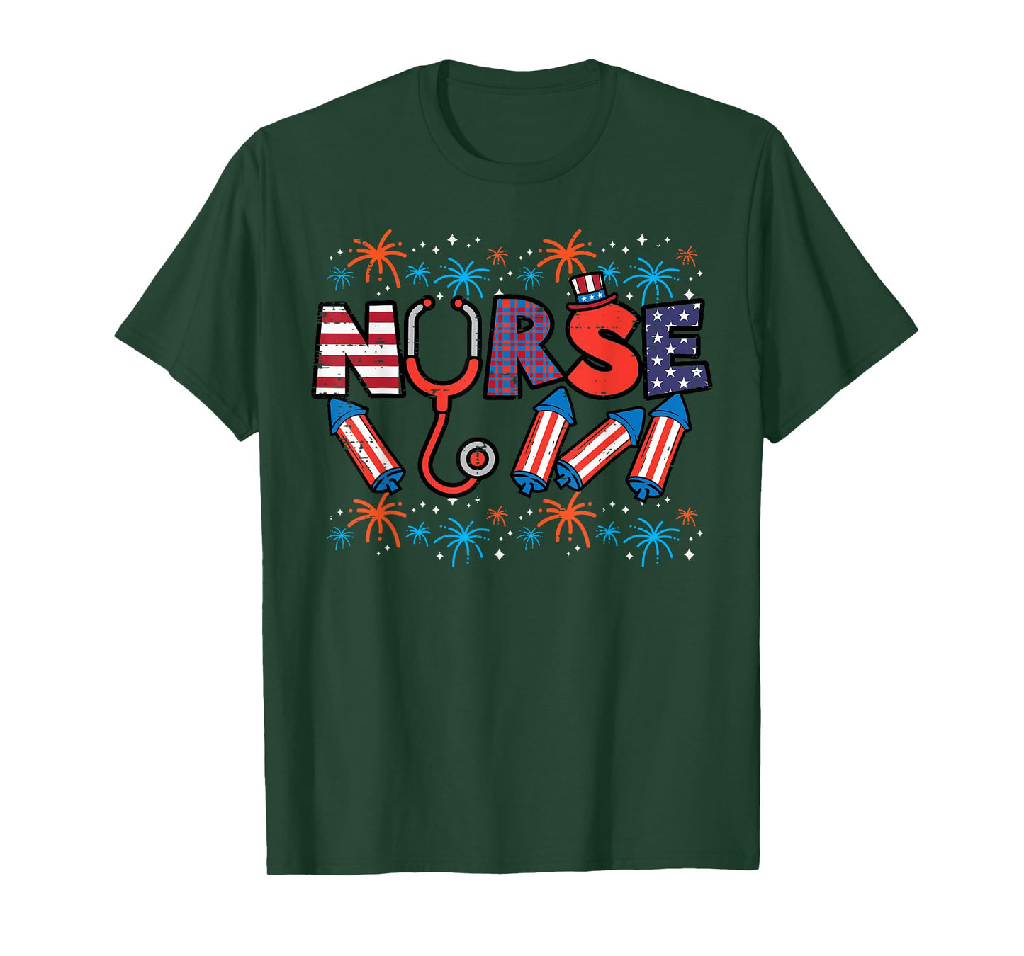 4th Of July Nurse Stethoscope Patriotic Scrub Top Women Men T-Shirt