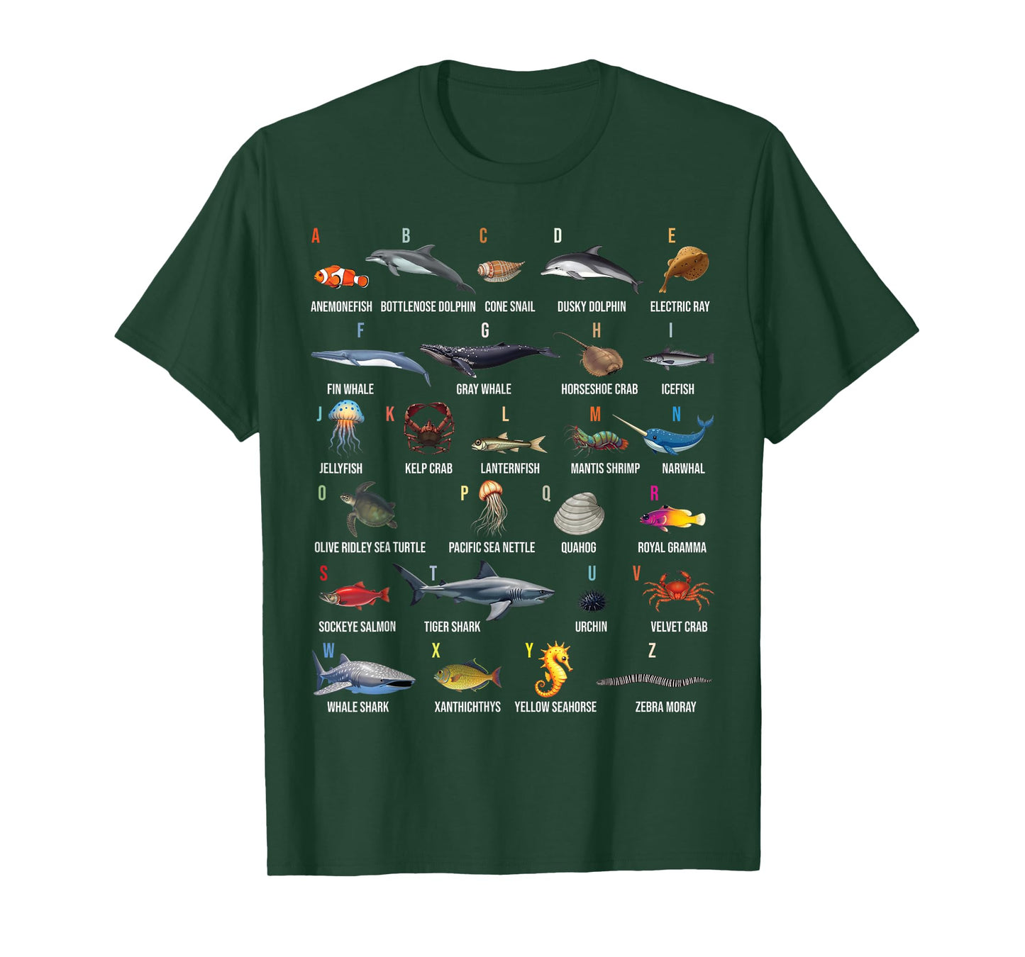 A-Z Ocean Life Alphabet Marine Creatures Exploration T-Shirt