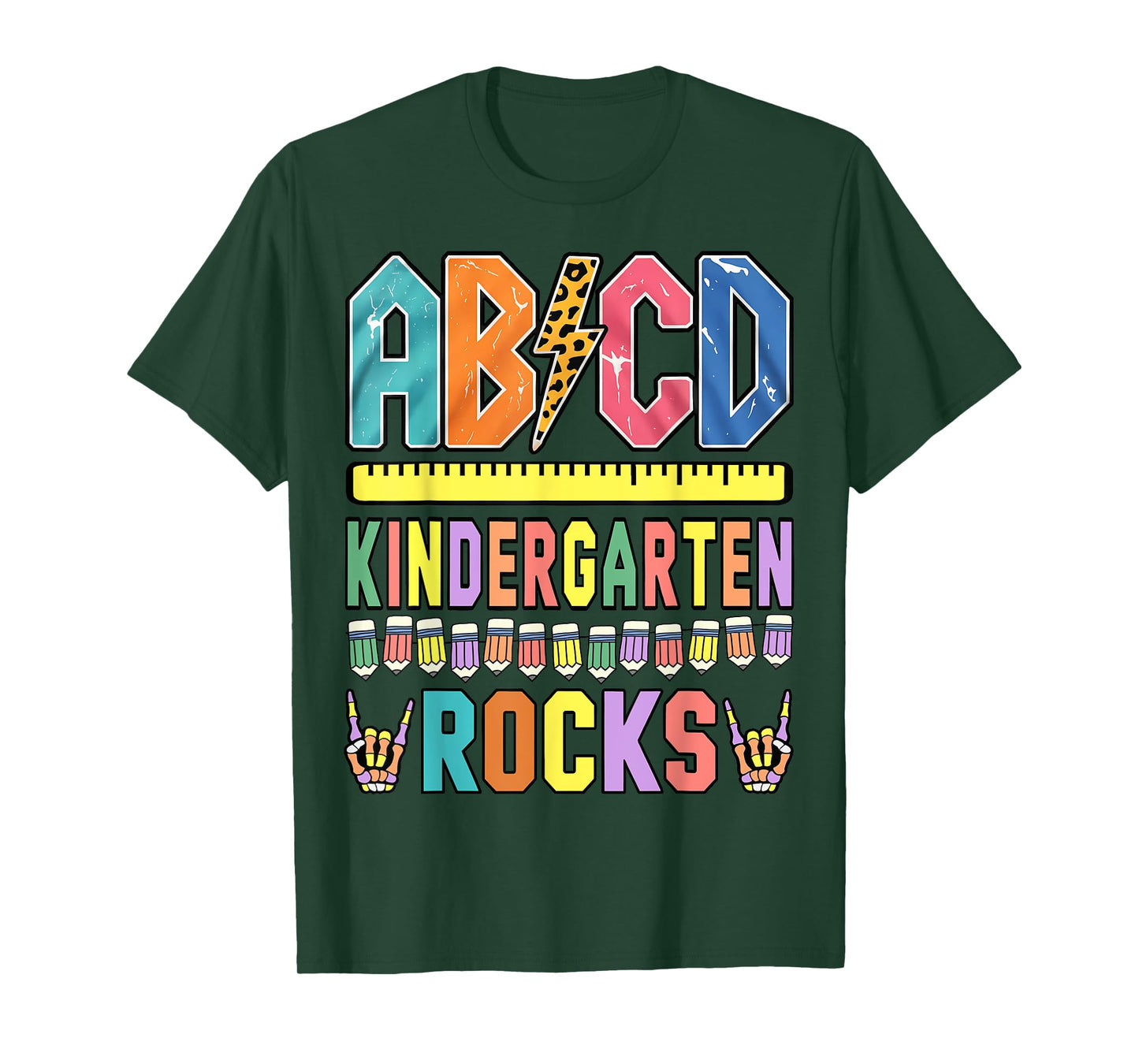 ABCD Kindergarten Rocks Funny Teachers Skeleton Boys Rock T-Shirt