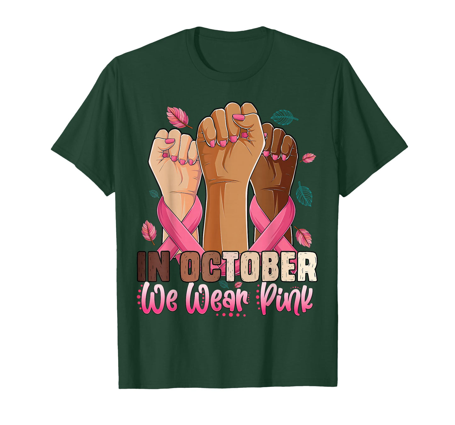Hand In October we wear pink breast cancer awareness month T-Shirt