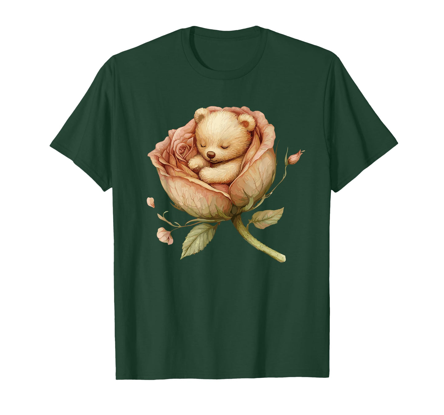 Cute Teddy Bear Sleeping In Rose Petal T-Shirt