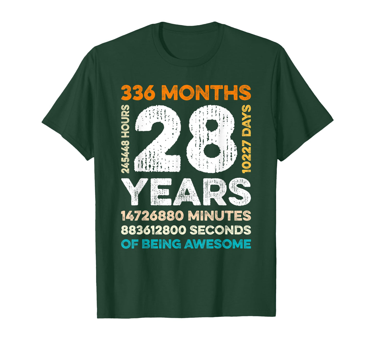 28 Years Old 336 Months Of Being Awesome 28th Birthday Gifts T-Shirt