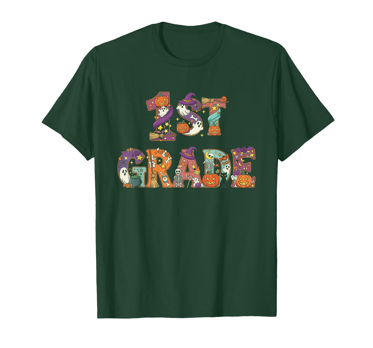1st Grade Pumpkin Ghost Skeleton Halloween Kids Mens Womens T-Shirt