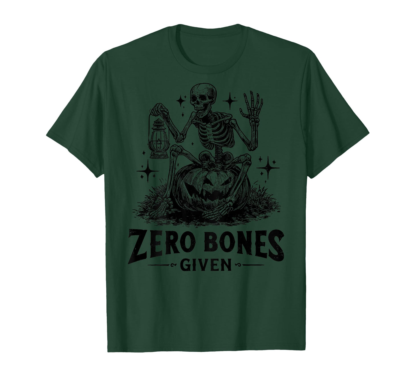 (On Back) Vintage Skeleton Halloween Zero Bones Given T-Shirt