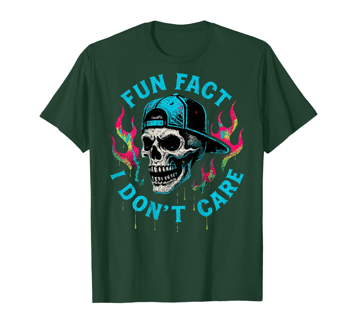 (ON Back) Fun Fact I Don't Care Funny Skeleton Quote Graphic T-Shirt