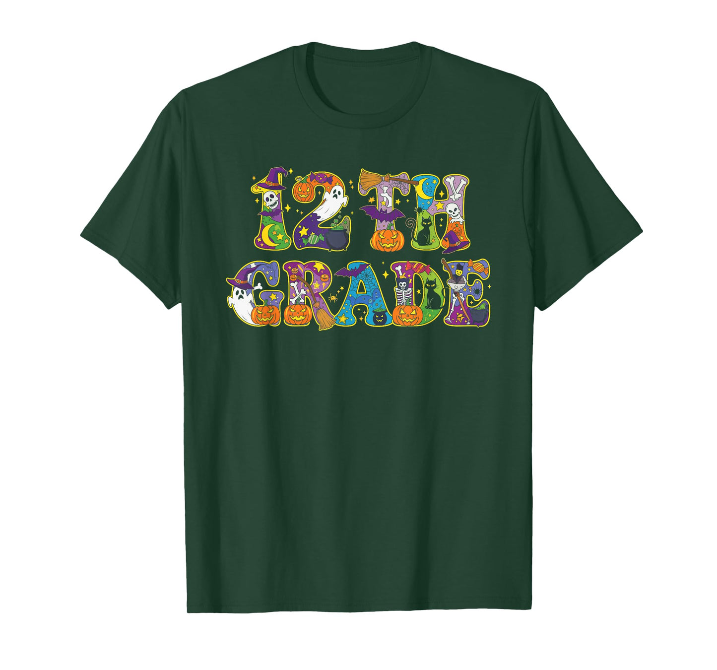 12th Grade Pumpkin Ghost Skeleton Halloween Kids Mens Womens T-Shirt