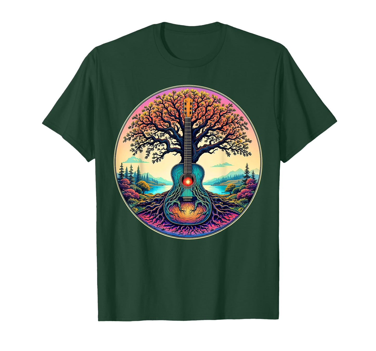 Acoustic Guitar Tree of Life Lake & Forest Nature Guitarist T-Shirt