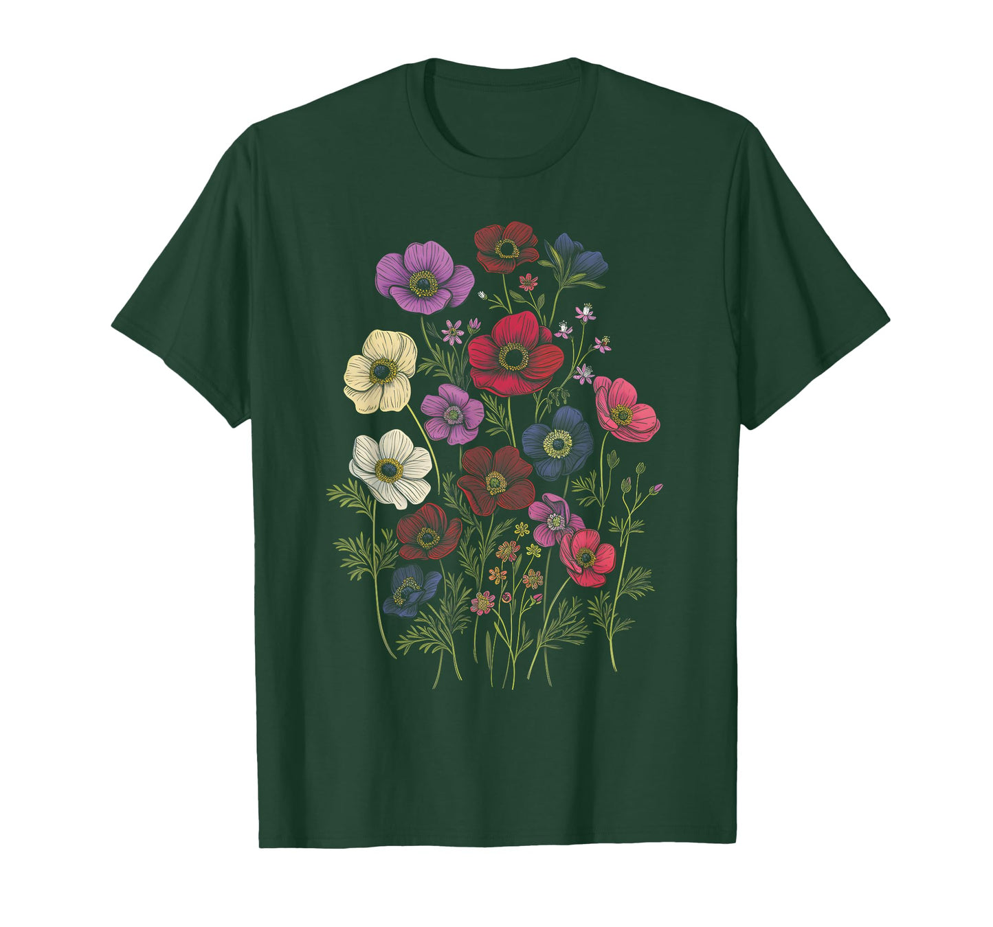 Vintage Botanical Anemone Flower Girl Cute Floral Plant Mom T-Shirt
