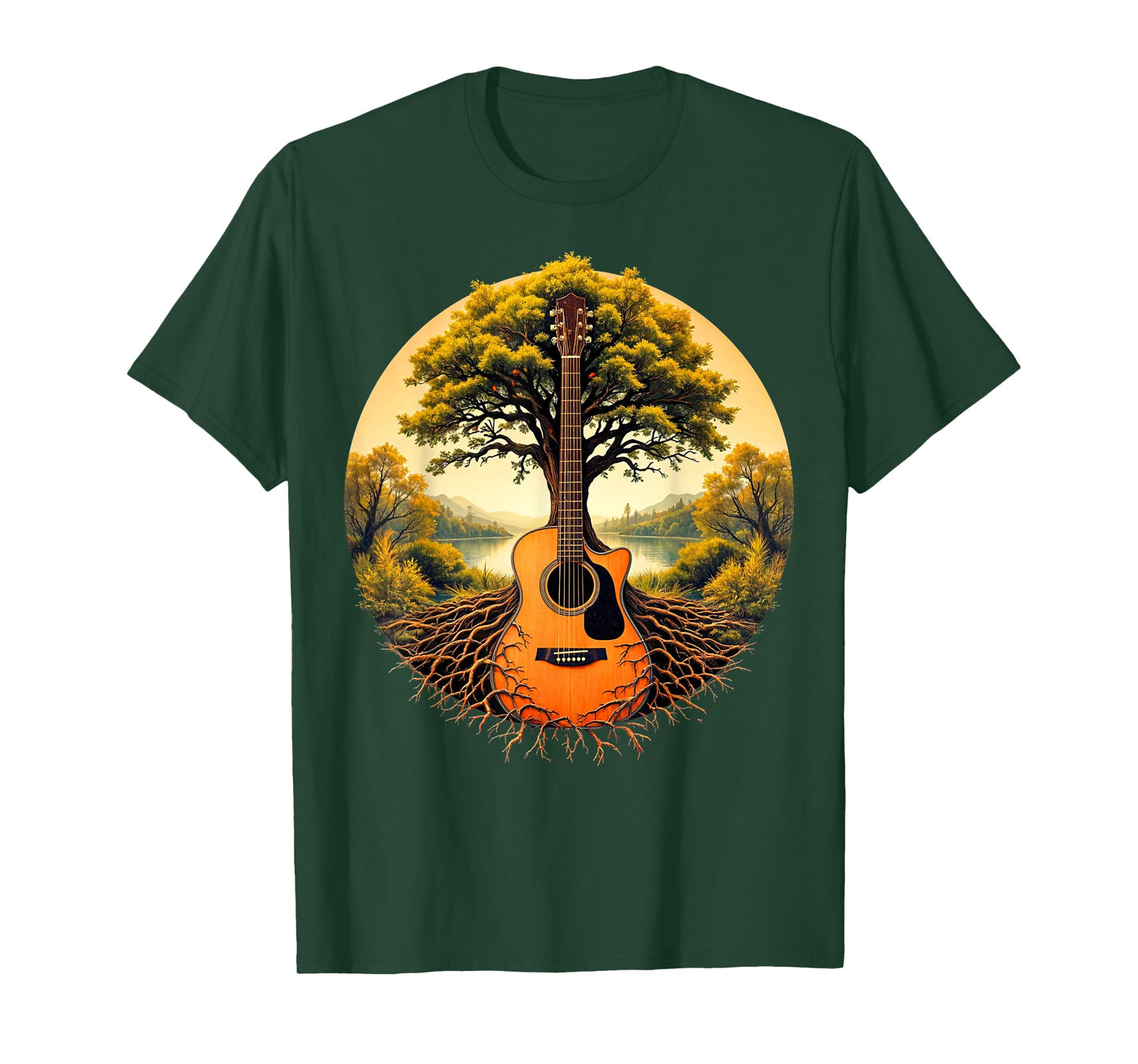 Acoustic Guitar Tree of Life Lake & Forest Nature Guitarist T-Shirt