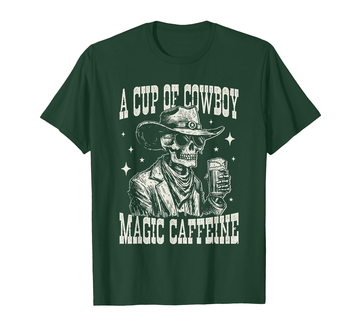 A Cup of Cowboy Magic Caffeine Skeleton Coffee Western Retro T-Shirt