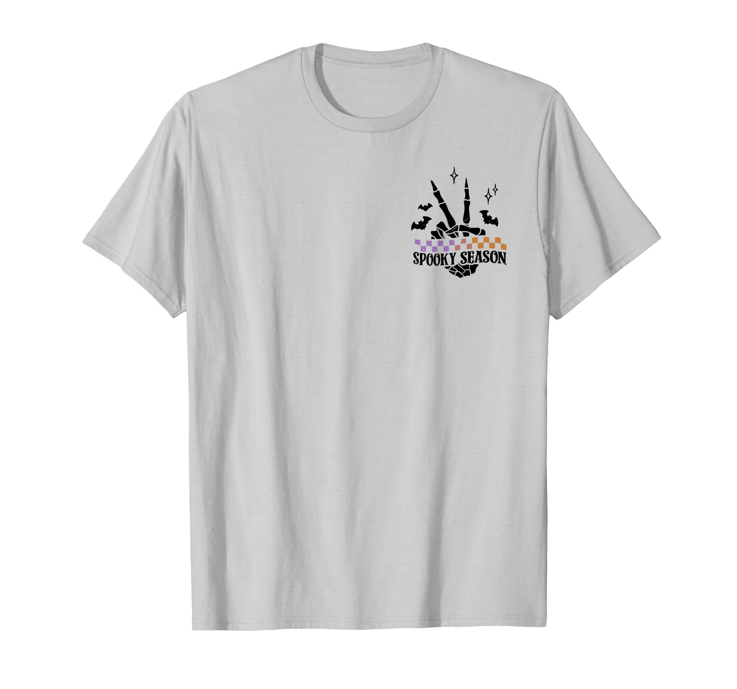 (2 Sided) Spooky Season Skeleton Halloween Retro Checkered T-Shirt