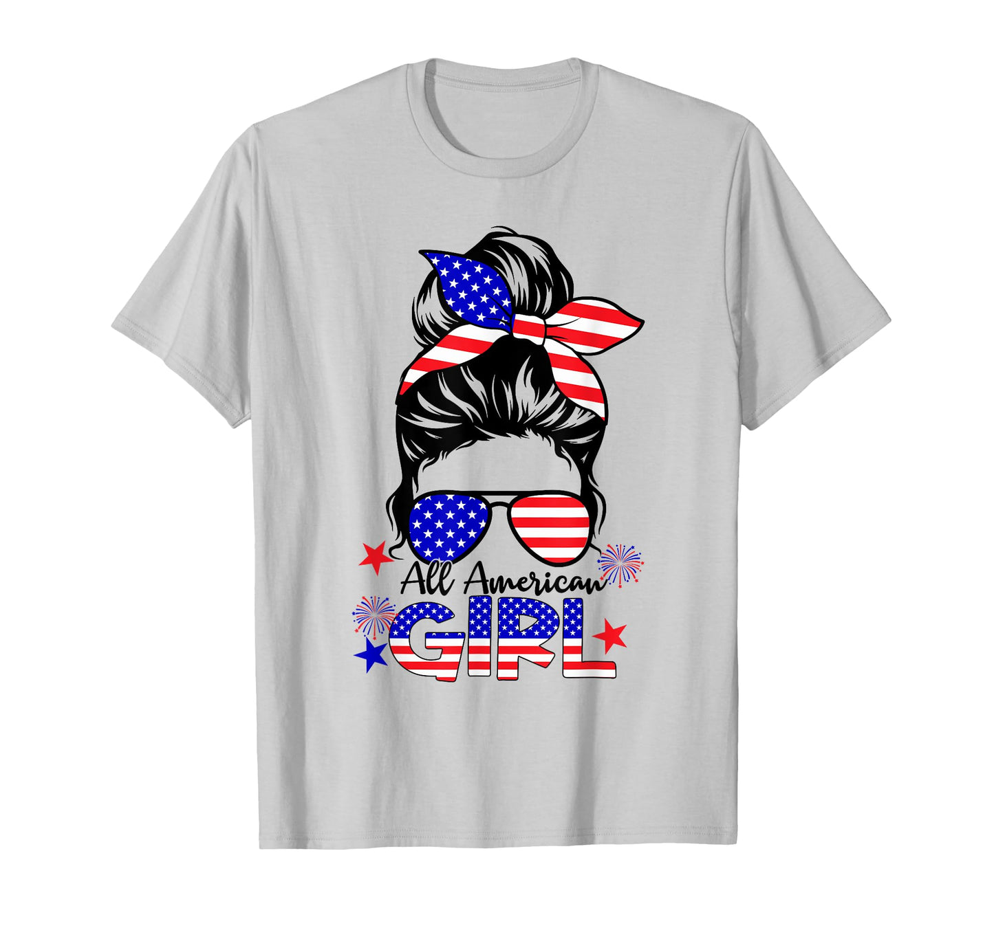 4th of July All American Girls Messy Bun T-Shirt