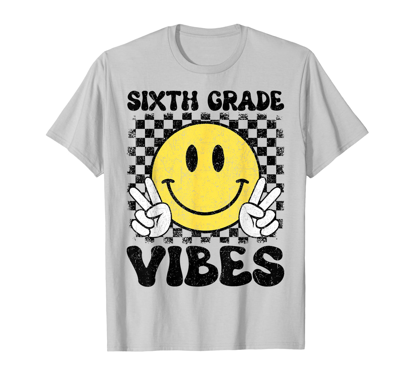 6th Sixth Grade Vibes Kids Boys Back To School Checkered T-Shirt