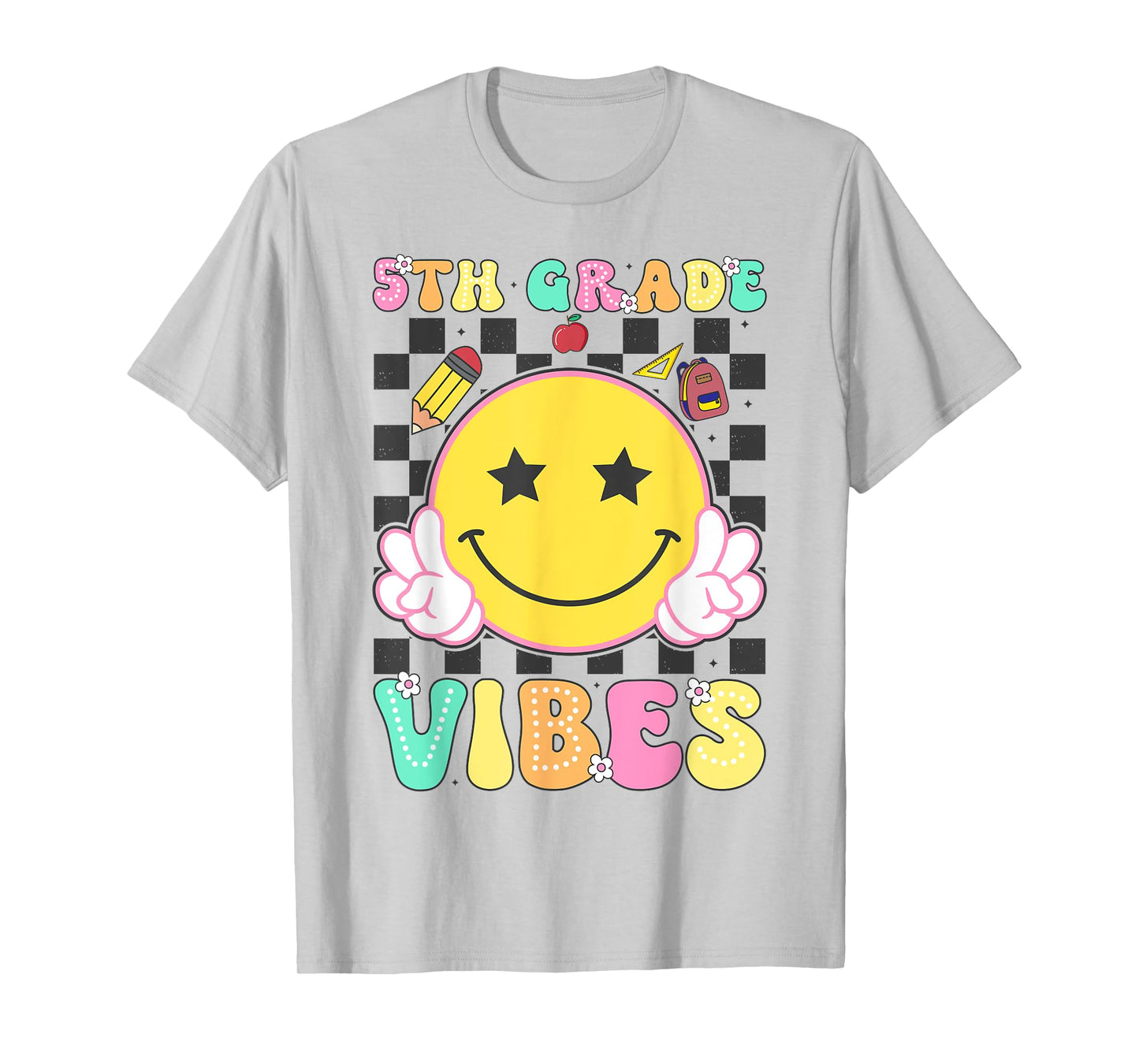 5th Grade Vibes Girls Smile Face Back to School Fifth Grade T-Shirt