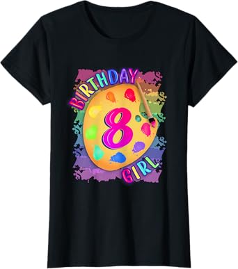 Birthday Girl 8 Year Old Art Painting Party 8th Birthday T-Shirt