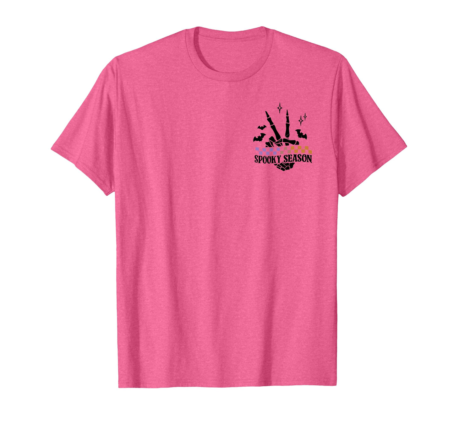 (2 Sided) Spooky Season Skeleton Halloween Retro Checkered T-Shirt