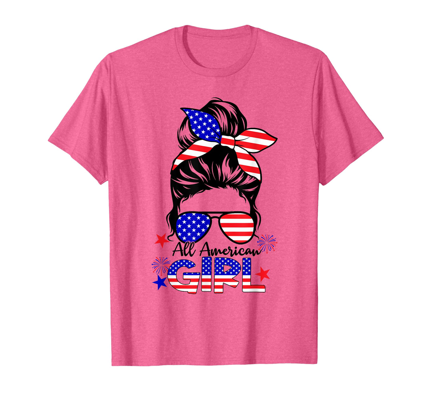4th of July All American Girls Messy Bun T-Shirt