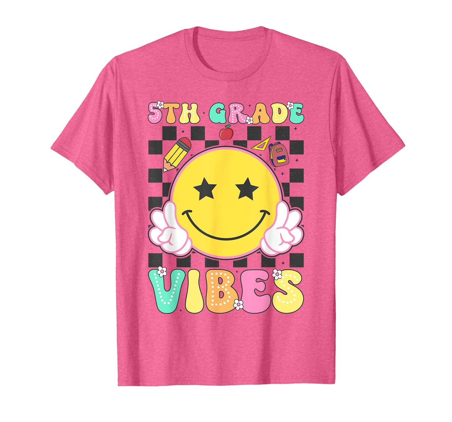 5th Grade Vibes Girls Smile Face Back to School Fifth Grade T-Shirt