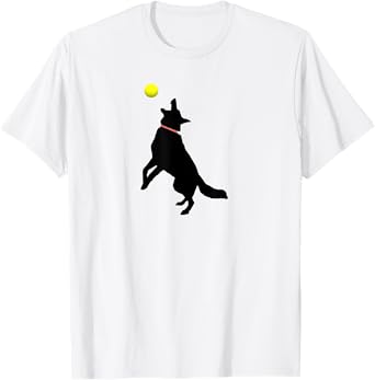 Black German Shepherd Dog GSD Catching Yellow Tennis Ball T-Shirt