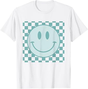 Retro Happy Face Checkered Pattern Smile Face Trendy T-Shirt