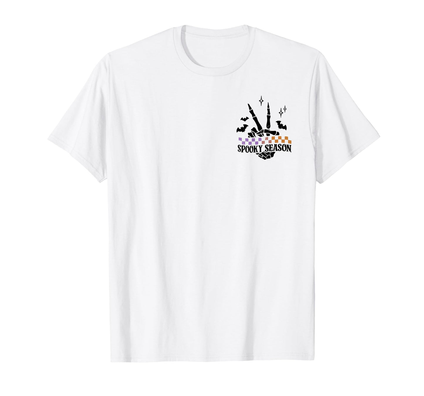 (2 Sided) Spooky Season Skeleton Halloween Retro Checkered T-Shirt