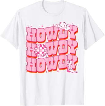 Howdy Southern Western Girl Country Rodeo Pink Cowgirl Disco T-Shirt