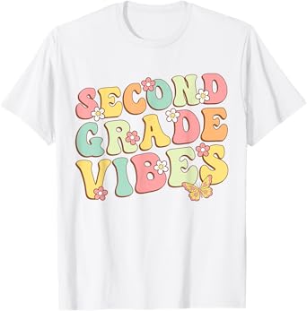 Second Grade Vibes Hello Team 2nd Grade Teacher Kids Retro T-Shirt