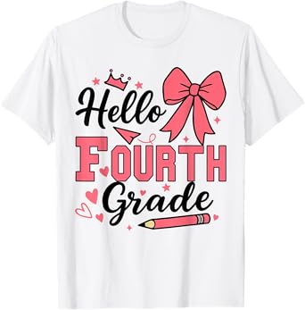 Hello 4th Grade First Day Of School Pink Coquette Bow Girls T-Shirt