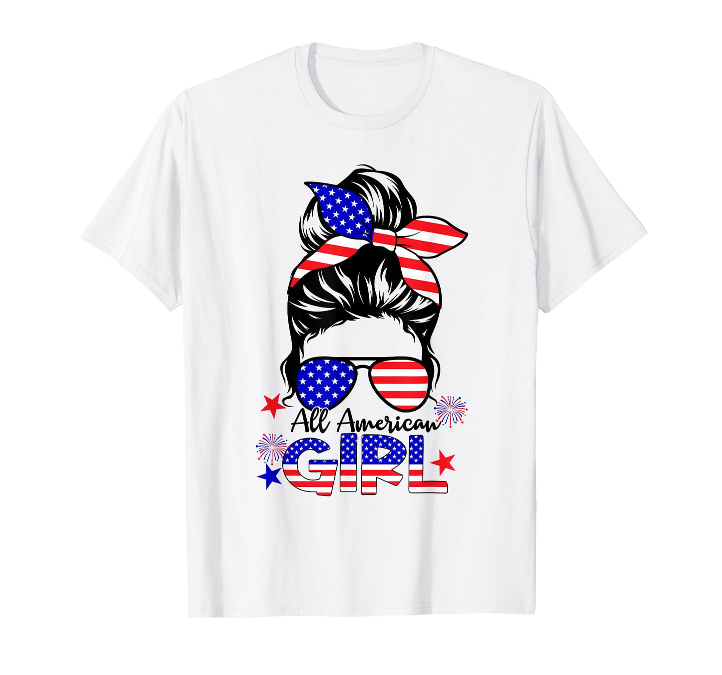 4th of July All American Girls Messy Bun T-Shirt