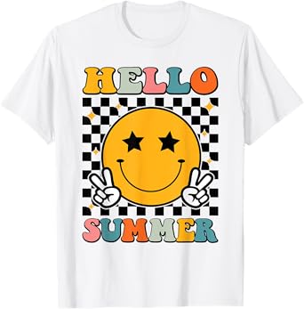 Hello Summer Men Women Boys Girls Kids Retro Groovy Summer T-Shirt