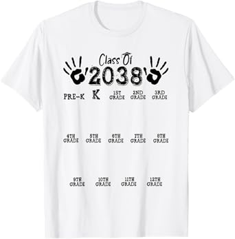 Class of 2038 Grow With Me Shirt Handprint Pre-K 12th Grade T-Shirt