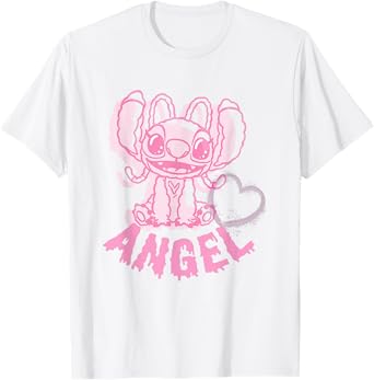Disney Lilo & Stitch Cute Alien Pink Drip Angel T-Shirt