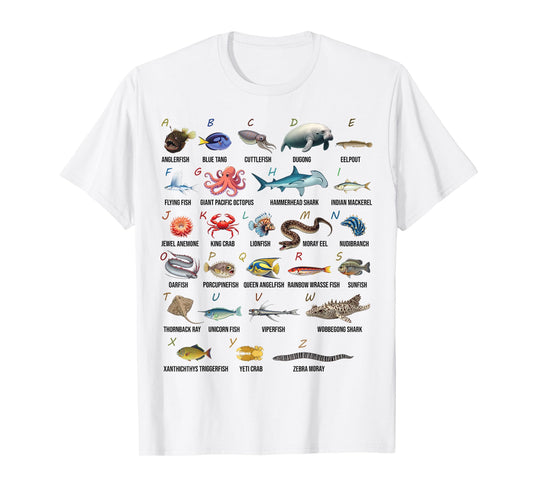 A-Z Ocean Life Alphabet Marine Creatures Exploration T-Shirt