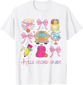 Hello 2nd Grade Teacher Coquette Bow Back To School Girls T-Shirt