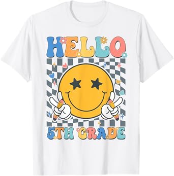 Retro Groovy Hello 5th Grade Back To School Teachers Kids T-Shirt