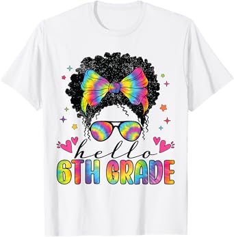 Hello 6th Grade Back To School Black Women Teacher Girls T-Shirt