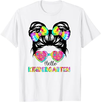 Hello Kindergarten Messy Hair Bun Girls Kids Back To School T-Shirt