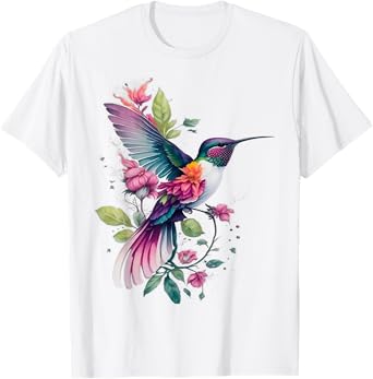 Floral Humming Bird Flowers Tie Dye Hummingbird T-Shirt