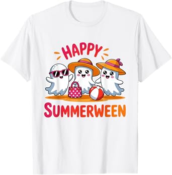 Happy Summerween Cute Ghost Beach Shirt Matching Family T-Shirt