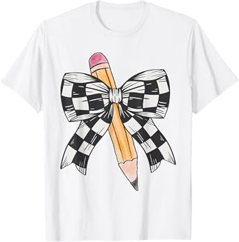 Back To School Day Checkerboard Coquette Bow Pencil Motivate T-Shirt