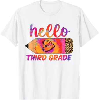 Back To School Hello Third 3rd Grade Leopard Tie Dye Teacher T-Shirt